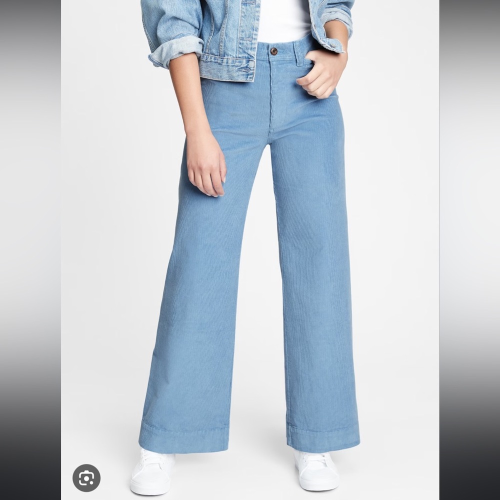 Gap – blue corduroy, high-rise, wide leg pants